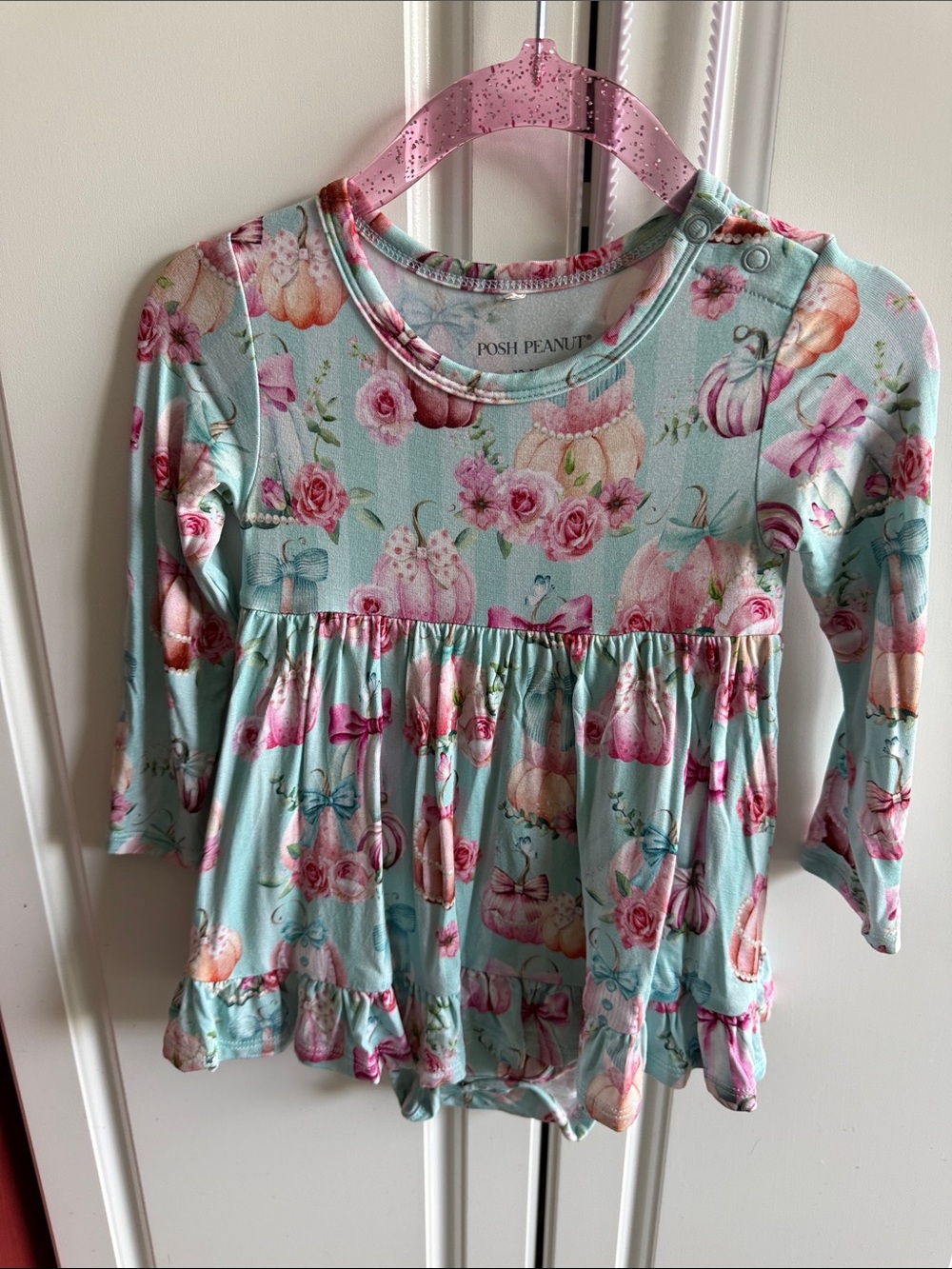 Posh Peanut Mint Floral & Pumpkin Ruffle Dress